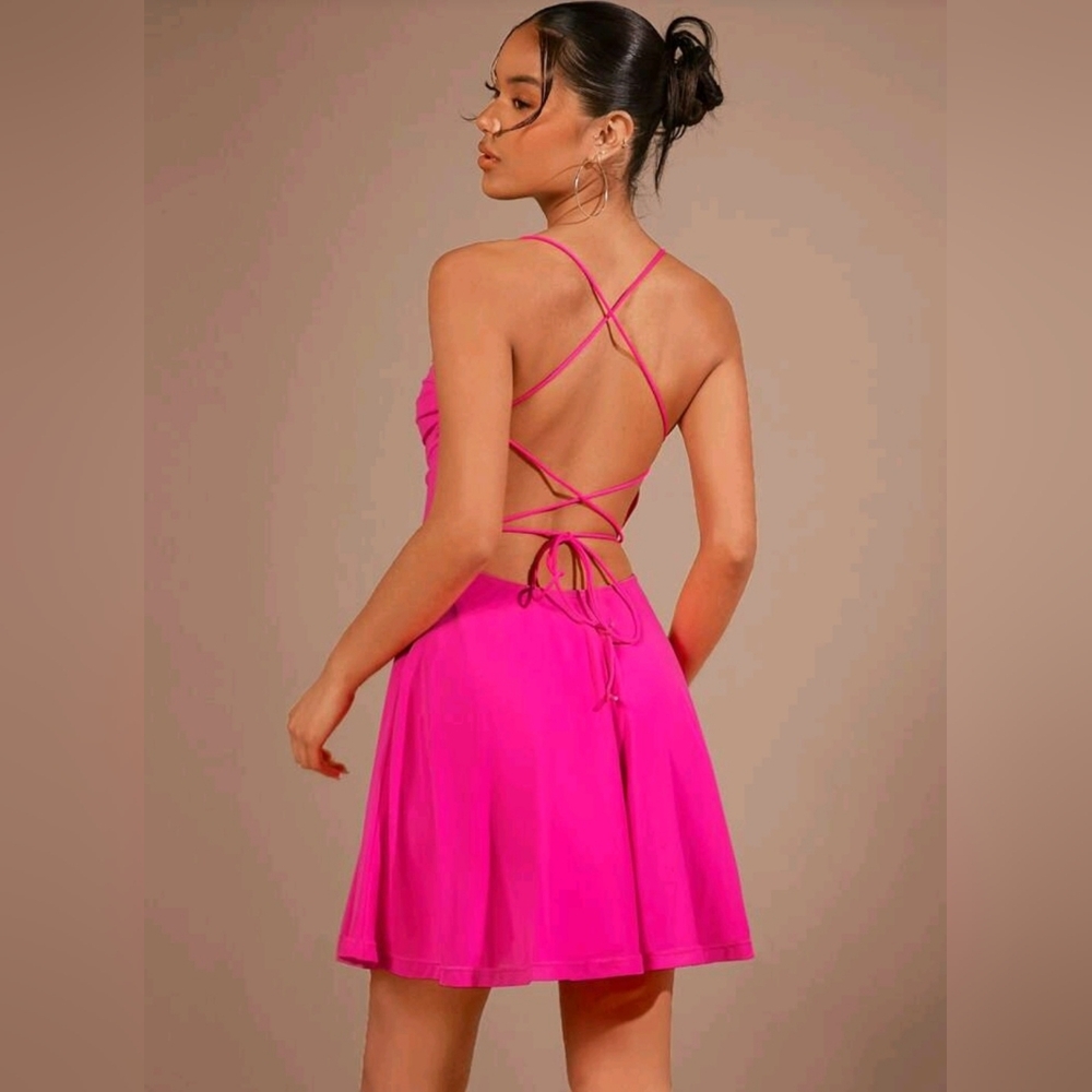 Open-Back Strappy Pink A-Line Dress